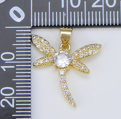 Dainty Gold Dragonfly Charm, 18K Gold Dragonfly Insect Pendant for Necklace Bracelet Jewelry Making Supplies, 23x20mm, CP1562