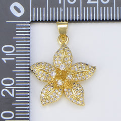 Dainty Sakura Flower Charm, CZ Micro Pave Flower Pendant, 18K Gold Flower Jewelry Pendant Craft Jewelry Supply, 25x20mm, CP1563