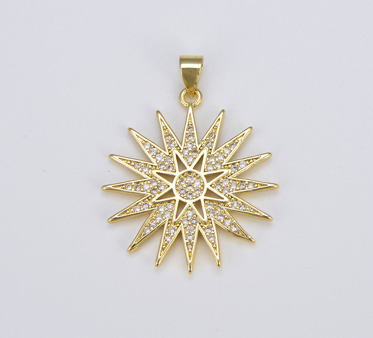 Dainty Gold Starburst Charm, 18K Gold North Star Pendant, Celestial Jewelry Minimalist Jewelry Making Supply, 31x26mm, CP1574