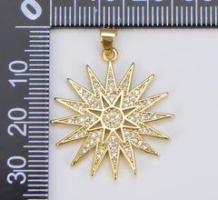 Dainty Gold Starburst Charm, 18K Gold North Star Pendant, Celestial Jewelry Minimalist Jewelry Making Supply, 31x26mm, CP1574