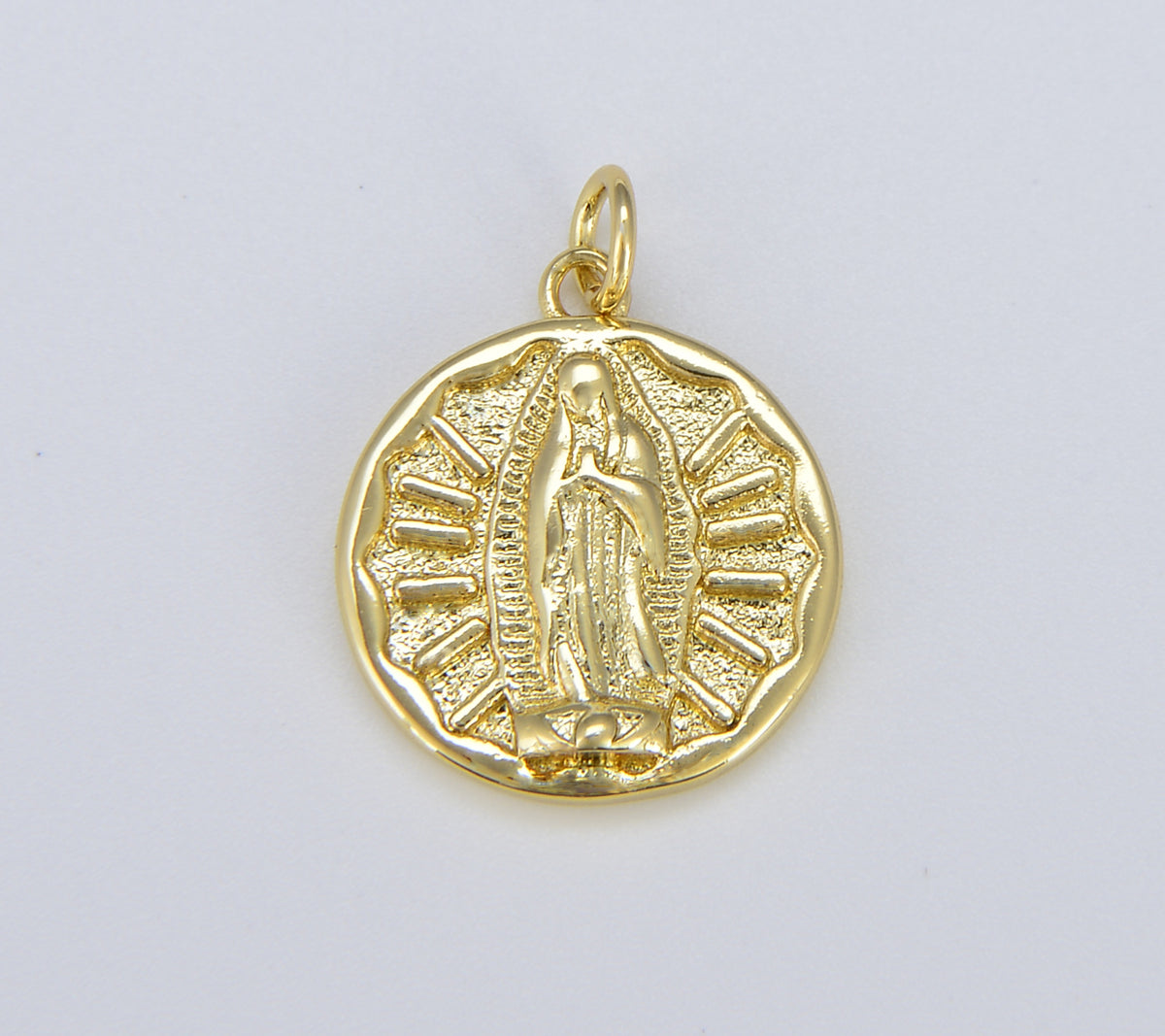 18K Gold Our Lady of Guadalupe Charm, Virgin Mary Medallion Pendant Religious Catholic Rosary Jewelry Supply, 20x15mm, CP1578