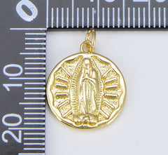 18K Gold Our Lady of Guadalupe Charm, Virgin Mary Medallion Pendant Religious Catholic Rosary Jewelry Supply, 20x15mm, CP1578