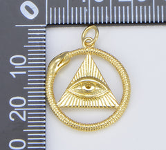 Ouroboros Evil Eye Triangle Charm, 18K Gold Circle Evil Eye Pendant for Necklace Bracelet Jewelry Making Supply, 25x19mm, CP1579