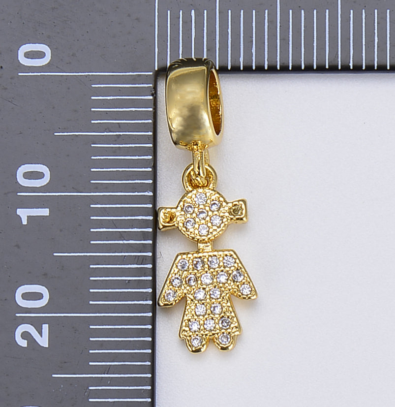 18K Gold Boy and Girl Charm, CZ Micro Pave Boy Girl Pendant, Kids Charm for Necklace Bracelet Earrings Jewelry Making Component, CP1585