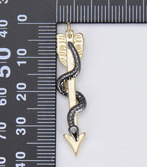 Dainty Gold Arrow with Snake Charm, Black Snake Arrow Pendant, 18K Gold Arrow Pendant for Bracelet Earring Necklace Making, 39x8mm, CP1586