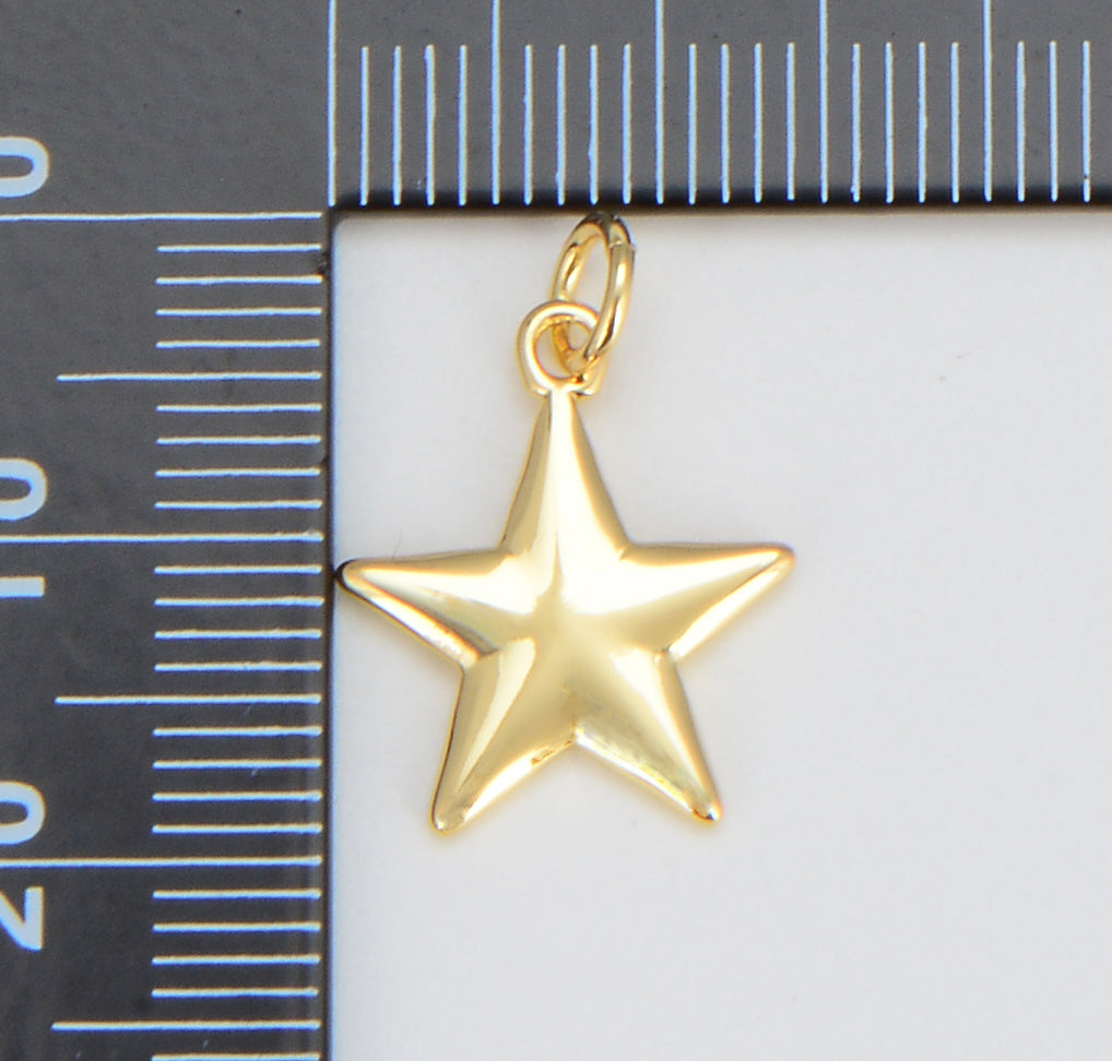 Dainty Gold Star Charm Necklace, 18K Gold Star Pendant for Bracelet Necklace DIY Jewelry Making Supply, 19x14mm, CP1590