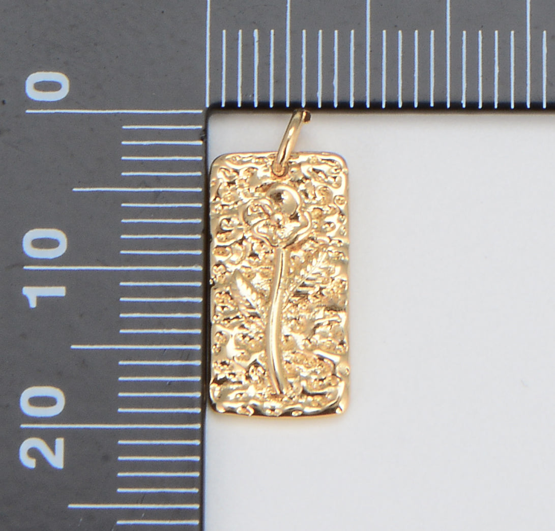 Gold Birth Flower Pendant, Floral Flower Tag Charm, Gold Filled Charm for Bracelet Necklace Earrings Jewelry making , 19x9mm, CP1592