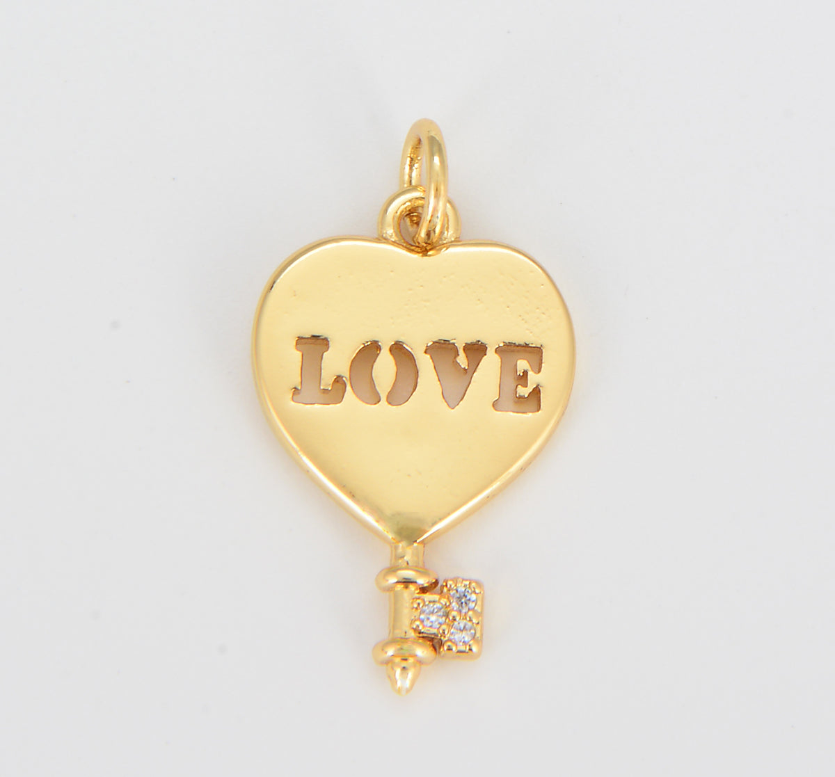 Mini Love Heart Key Charm, Micro Pave Gold Heart Charms, Love Lock Pendant, Key Necklace Bracelet Earring Charm, 22x13mm, CP1594