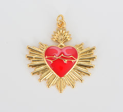 Dainty Heart Charm, Enamel Heart Pendant with Sunray, Gold Heart Charm for Bracelet Necklace Jewelry Making, 33x30mm, CP1595