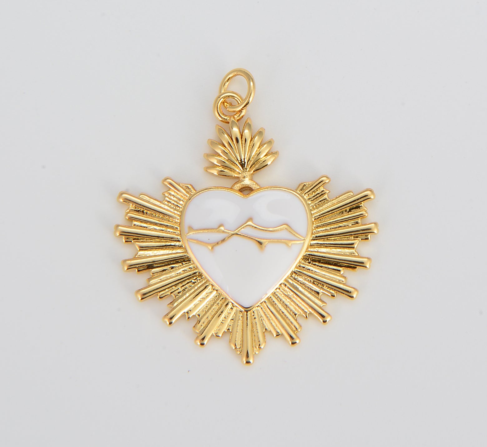 Dainty Heart Charm, Enamel Heart Pendant with Sunray, Gold Heart Charm for Bracelet Necklace Jewelry Making, 33x30mm, CP1595