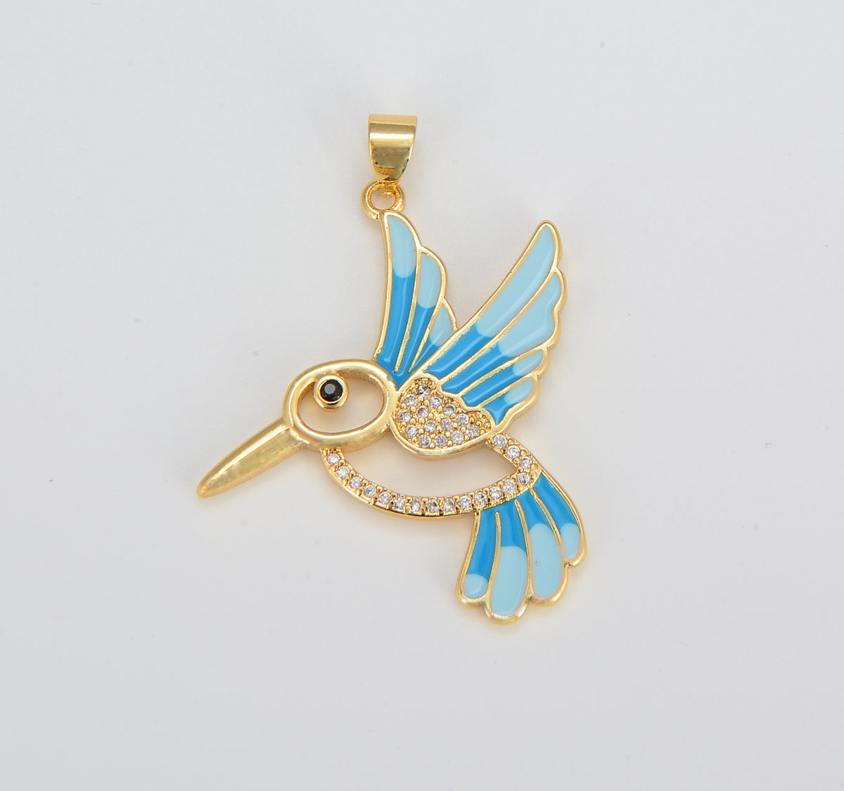 Blue Enamel Gold Hummingbird Charm, Animal Charm, Hummingbird Pendant for Bracelet Necklace Jewelry Making Supply, 36x28mm, CP1597