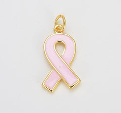 18K Gold Filled Enamel Ribbon Charms, Dainty Gold Ribbon Pendant, Breast Cancer Awareness, Ribbon Pendant for Bracelet Earring Necklace Making, CP1600