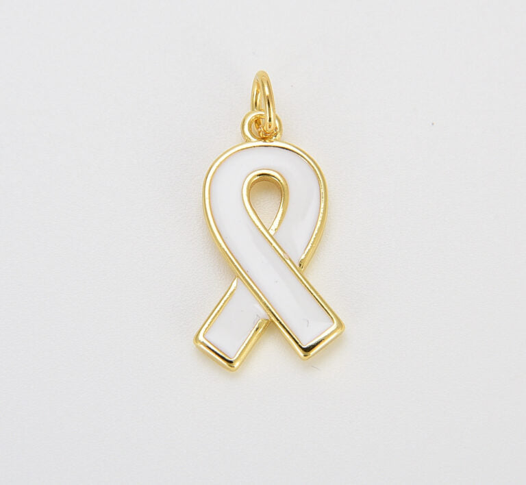 18K Gold Filled Enamel Ribbon Charms, Dainty Gold Ribbon Pendant, Breast Cancer Awareness, Ribbon Pendant for Bracelet Earring Necklace Making, CP1600