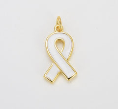 18K Gold Filled Enamel Ribbon Charms, Dainty Gold Ribbon Pendant, Breast Cancer Awareness, Ribbon Pendant for Bracelet Earring Necklace Making, CP1600