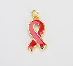 18K Gold Filled Enamel Ribbon Charms, Dainty Gold Ribbon Pendant, Breast Cancer Awareness, Ribbon Pendant for Bracelet Earring Necklace Making, CP1600