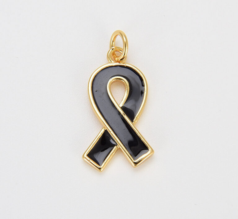 18K Gold Filled Enamel Ribbon Charms, Dainty Gold Ribbon Pendant, Breast Cancer Awareness, Ribbon Pendant for Bracelet Earring Necklace Making, CP1600