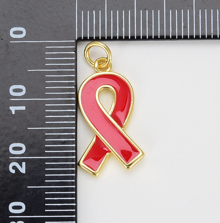 18K Gold Filled Enamel Ribbon Charms, Dainty Gold Ribbon Pendant, Breast Cancer Awareness, Ribbon Pendant for Bracelet Earring Necklace Making, CP1600