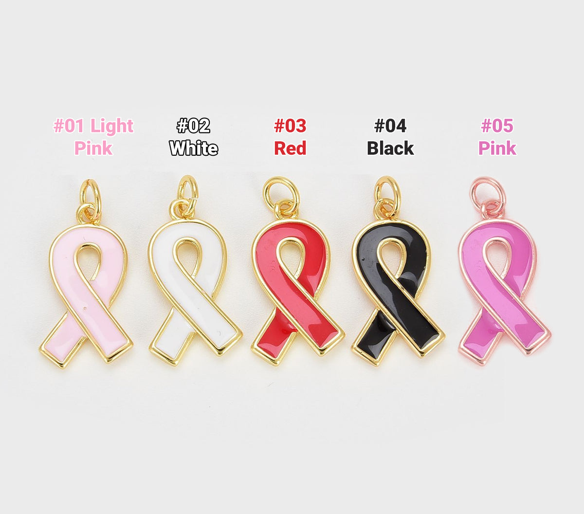 18K Gold Filled Enamel Ribbon Charms, Dainty Gold Ribbon Pendant, Breast Cancer Awareness, Ribbon Pendant for Bracelet Earring Necklace Making, CP1600