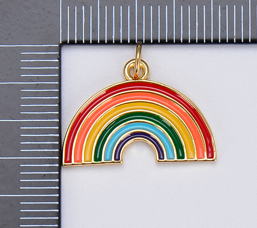 Dainty Colorful Rainbow Charm, Enamel Gold Tone Rainbow Pendant, Rainbow Pendants for Necklace Bracelet Jewelry Making, 21x16mm, CP1601