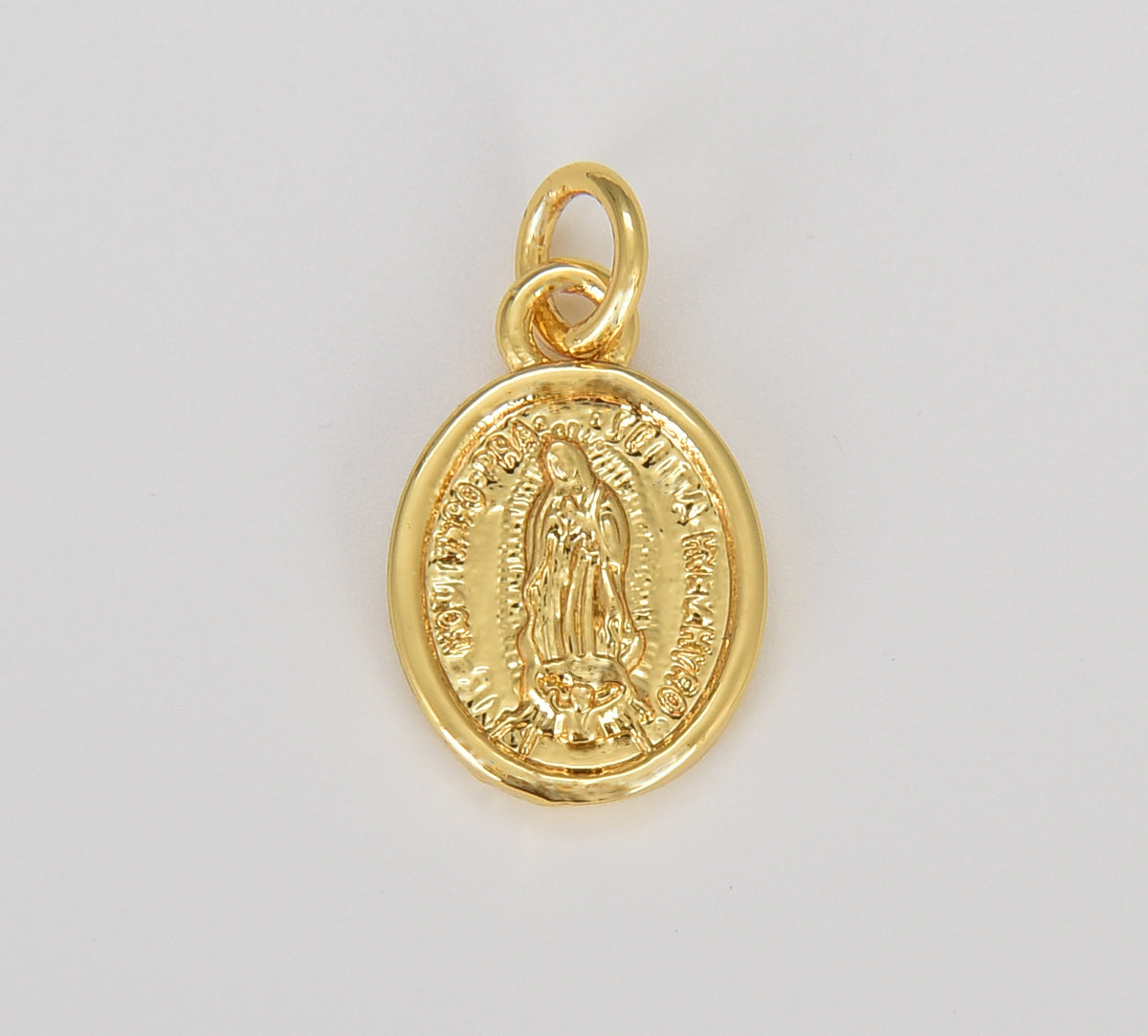 Dainty Gold Religious Our Lady of Guadalupe Miraculous Mary Medal Charm Pendant for Statement Necklace Minimalist Jewelry, 16x10mm, CP1602