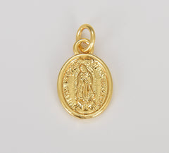 Dainty Gold Religious Our Lady of Guadalupe Miraculous Mary Medal Charm Pendant for Statement Necklace Minimalist Jewelry, 16x10mm, CP1602