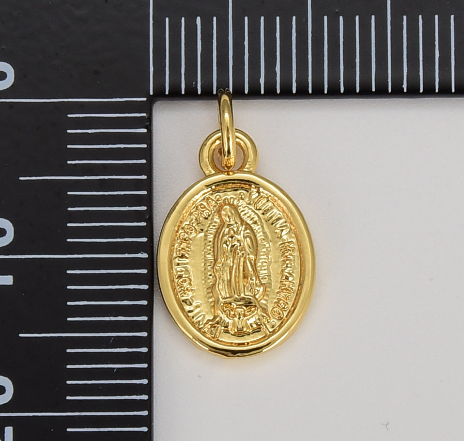 Dainty Gold Religious Our Lady of Guadalupe Miraculous Mary Medal Charm Pendant for Statement Necklace Minimalist Jewelry, 16x10mm, CP1602