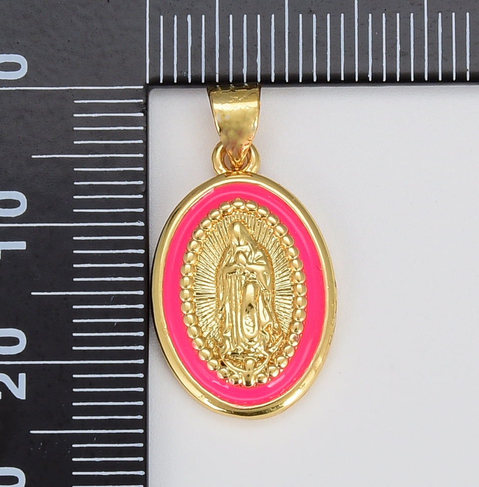 Miraculous Lady Charm gold medallion Charm, gold filled Virgin Mary religious medal Pendant Religious Coin Catholic Enamel Jewelry, CP1603