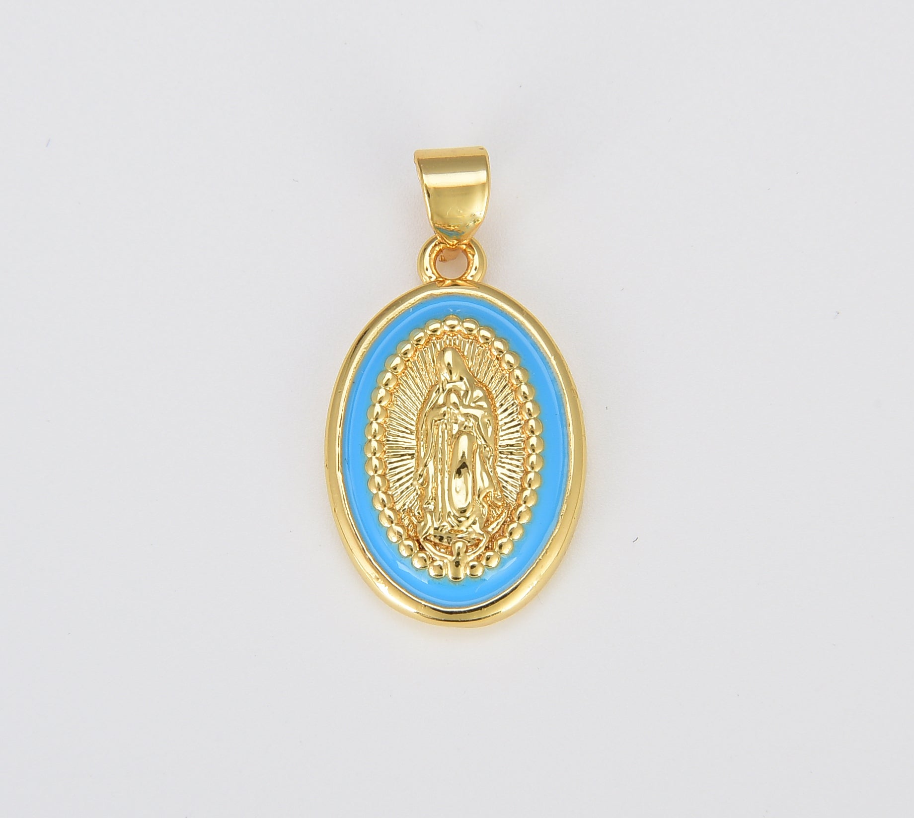 Miraculous Lady Charm gold medallion Charm, gold filled Virgin Mary religious medal Pendant Religious Coin Catholic Enamel Jewelry, CP1603