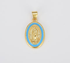 Miraculous Lady Charm gold medallion Charm, gold filled Virgin Mary religious medal Pendant Religious Coin Catholic Enamel Jewelry, CP1603