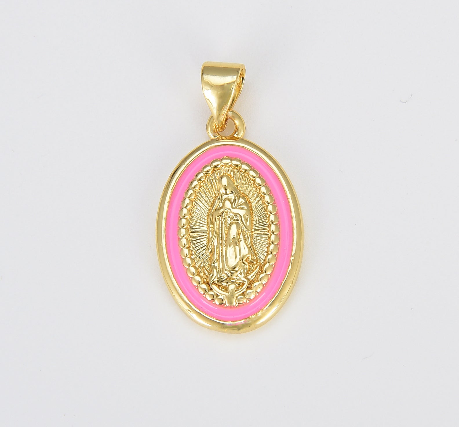 Miraculous Lady Charm gold medallion Charm, gold filled Virgin Mary religious medal Pendant Religious Coin Catholic Enamel Jewelry, CP1603