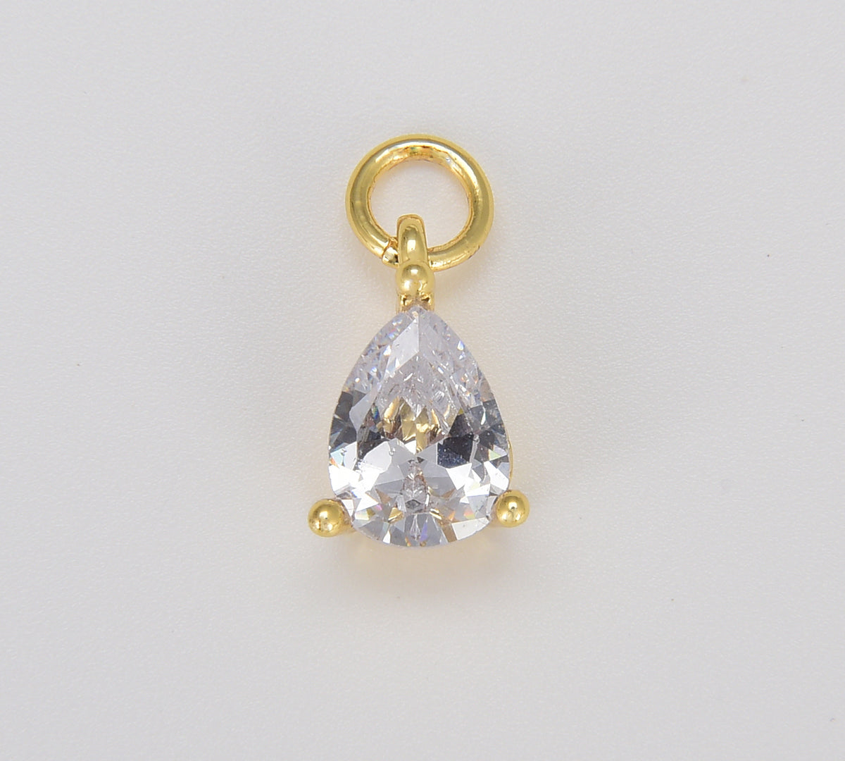 Dainty Gold Teardrop Solitaire CZ Charm, Tear Drop Pendant, Cubic Pear Cut Charm for Necklace Bracelet Earrings Jewelry Making Supply CP1604