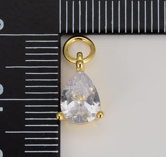 Dainty Gold Teardrop Solitaire CZ Charm, Tear Drop Pendant, Cubic Pear Cut Charm for Necklace Bracelet Earrings Jewelry Making Supply CP1604