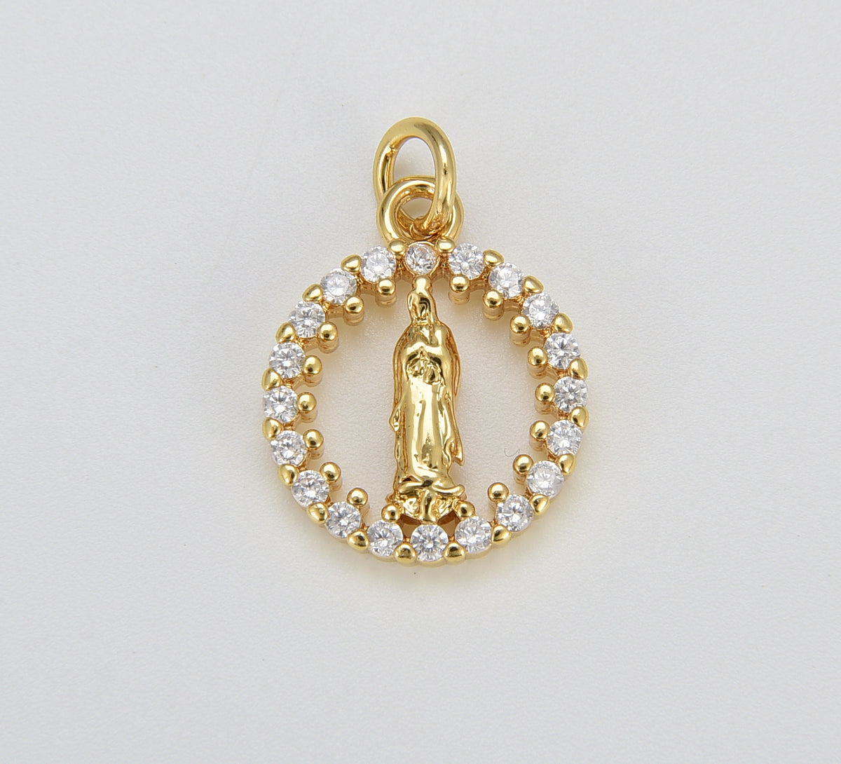 Gold Filled Virgin of Guadalupe Charm Medallion Round Hollow Virgin Mary Pendant, Virgin Mary Charm for Necklace Jewelry Making, CP1605