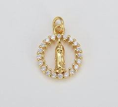 Gold Filled Virgin of Guadalupe Charm Medallion Round Hollow Virgin Mary Pendant, Virgin Mary Charm for Necklace Jewelry Making, CP1605