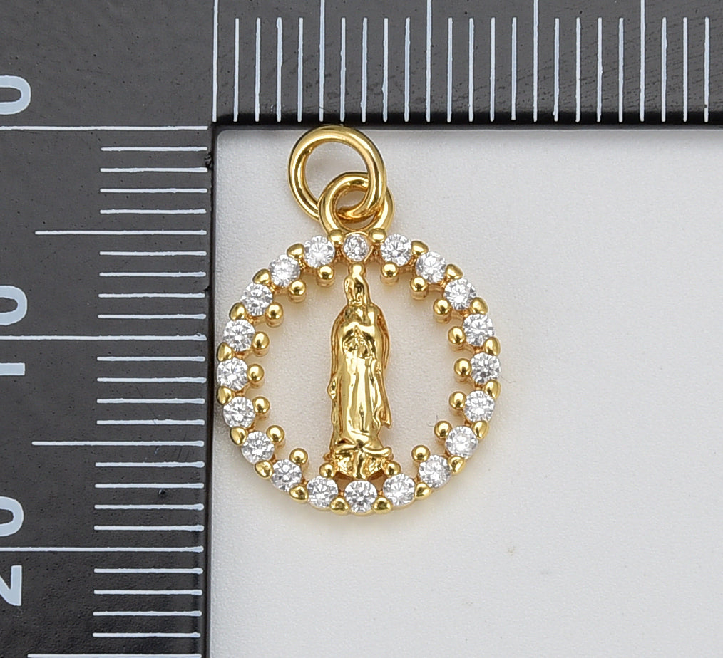 Gold Filled Virgin of Guadalupe Charm Medallion Round Hollow Virgin Mary Pendant, Virgin Mary Charm for Necklace Jewelry Making, CP1605