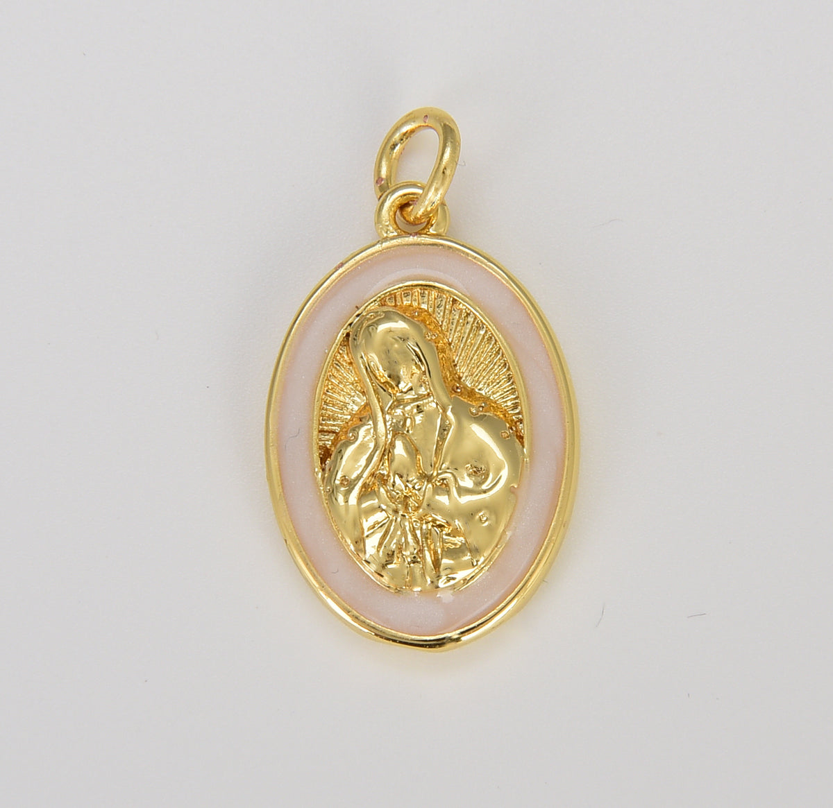 Virgin of Guadalupe Charm Gold Medallion Charm, Enamel Virgin Mary Religious Medal Pendant Religious Coin Catholic Enamel Jewelry, CP1606