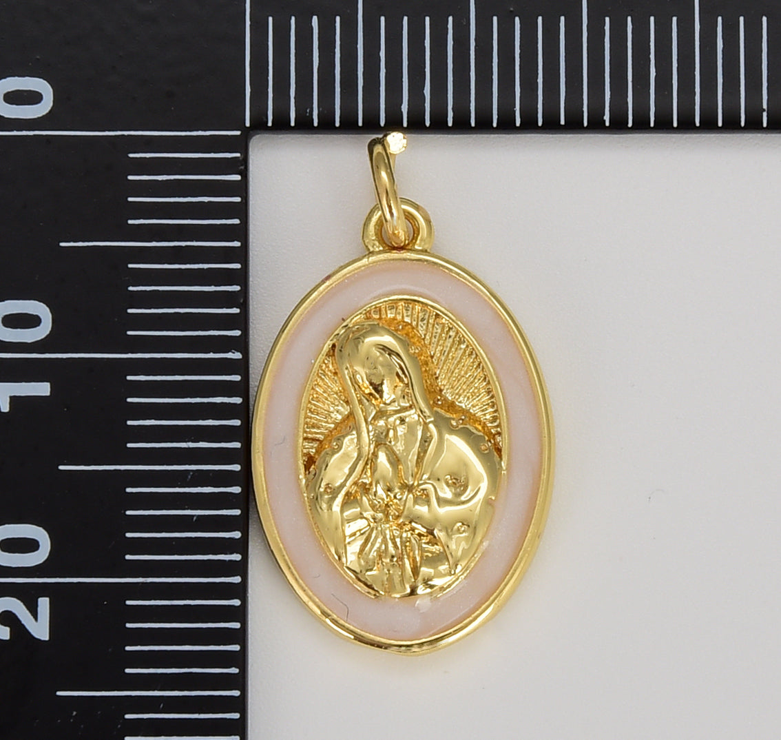 Virgin of Guadalupe Charm Gold Medallion Charm, Enamel Virgin Mary Religious Medal Pendant Religious Coin Catholic Enamel Jewelry, CP1606