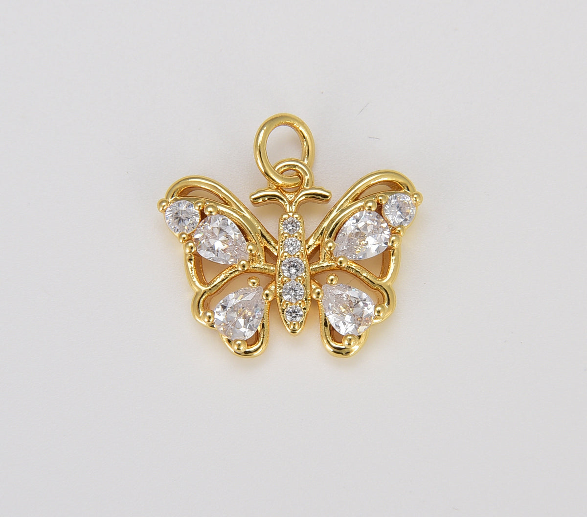 Gold Pear Cut CZ Butterfly Charm, Cubic Zirconia Mariposa Pendant Charm, Dainty Gold Charm for DIY Jewelry, 17x13mm, CP1607