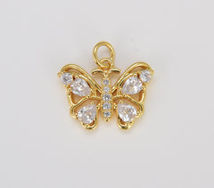 Gold Pear Cut CZ Butterfly Charm, Cubic Zirconia Mariposa Pendant Charm, Dainty Gold Charm for DIY Jewelry, 17x13mm, CP1607