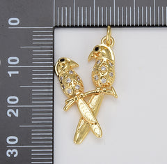 Dainty Love Birds Charm, CZ Gold Bird Charm on Branch Pendant for Necklace Bracelet Jewelry Making, Gift for Her, 29x15mm, CP1608