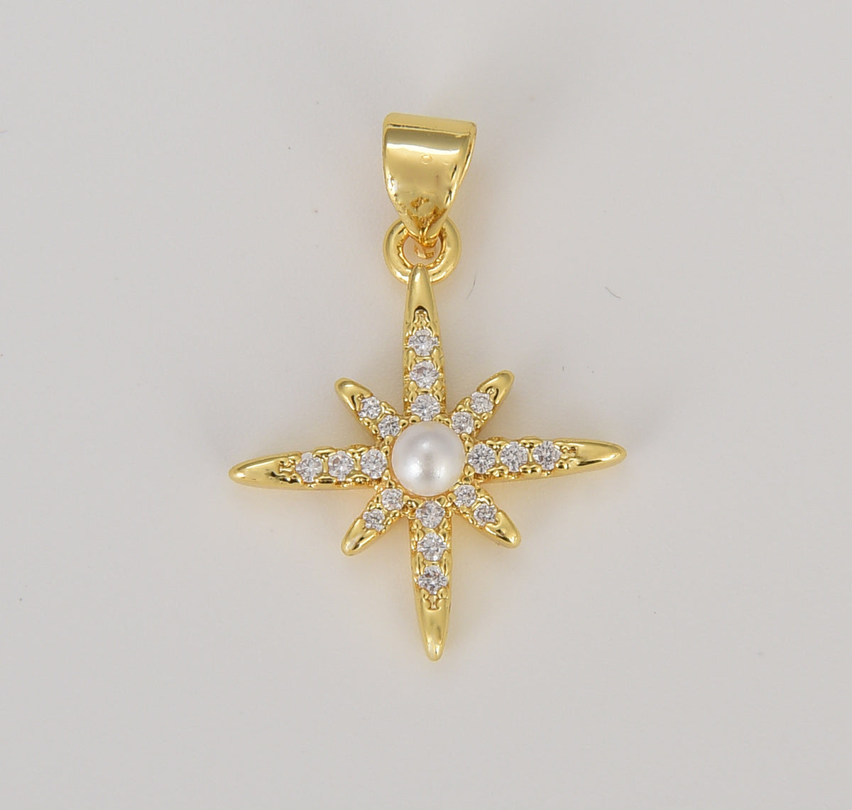 Dainty Gold North Star Charm Necklace, Bethlehem Star Pendant with Pearl in Gold Celestial Jewelry Making Supply, 21x16mm, CP1610