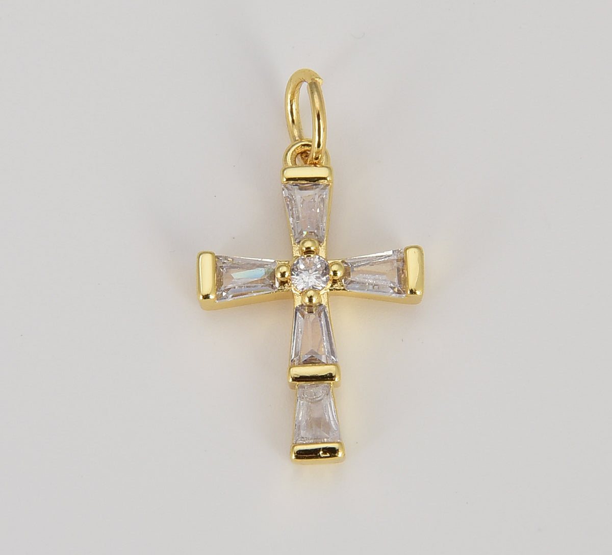 Gold Minimalist Simple Cross Micro Pave Cubic Zirconia Necklace Pendant Bracelet Earring Charm Component for Religious Jewelry, CP1611