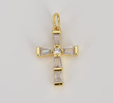 Gold Minimalist Simple Cross Micro Pave Cubic Zirconia Necklace Pendant Bracelet Earring Charm Component for Religious Jewelry, CP1611