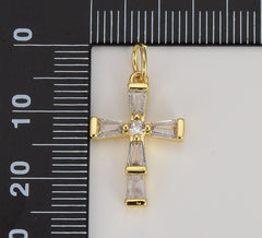 Gold Minimalist Simple Cross Micro Pave Cubic Zirconia Necklace Pendant Bracelet Earring Charm Component for Religious Jewelry, CP1611