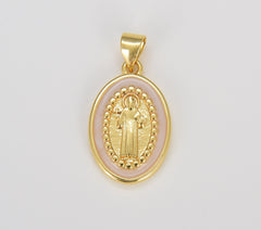 Enamel Saint Benedict Charm Medallion, Santo Benedicto Religious Pendant Gold Prayer Charms Catholic Jewelry Statement Necklace, CP1612