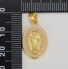 Enamel Saint Benedict Charm Medallion, Santo Benedicto Religious Pendant Gold Prayer Charms Catholic Jewelry Statement Necklace, CP1612