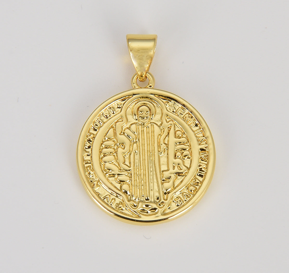 Coin Saint Benedict Charm Medallion Santo Benedicto Religious Pendant Gold Prayer Charms Catholic Jewelry Statement Necklace, 24x18mm CP1613