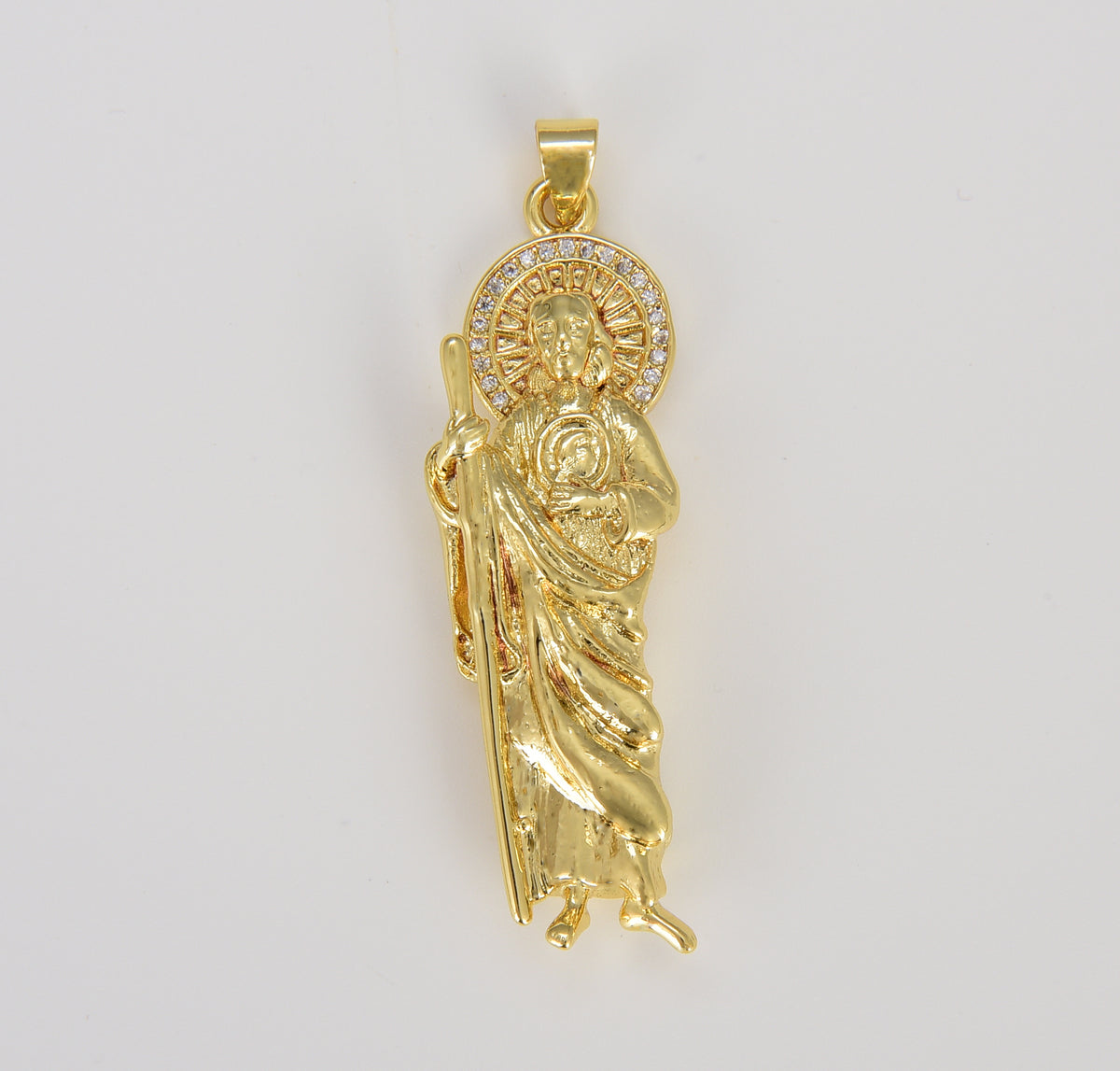 Gold St Jude Pendant San Judas Tadeo Medalla Charm medallion Patron Saint of Hopeless Cause Rosary Necklace Jewelry Supply, 46x13mm, CP1616