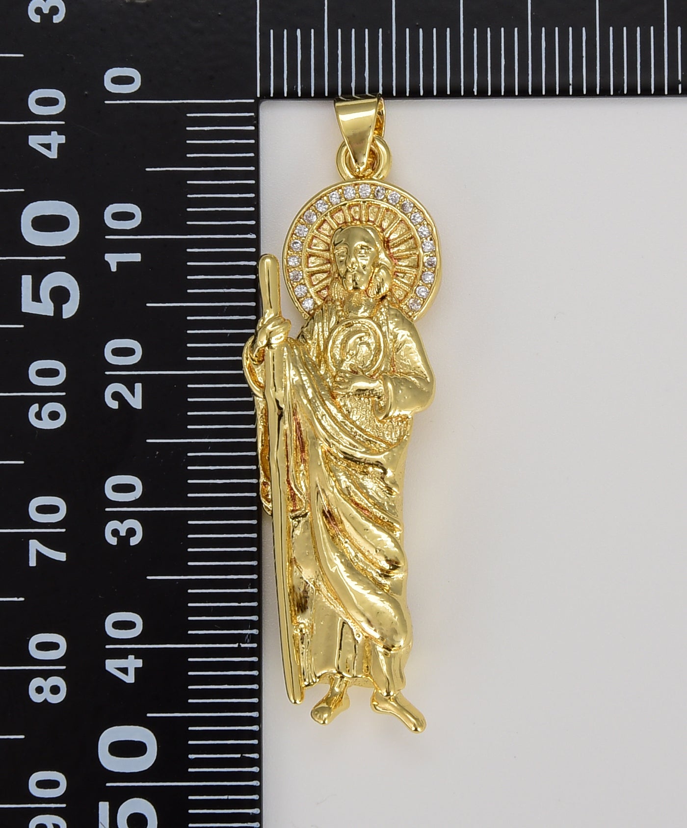 Gold St Jude Pendant San Judas Tadeo Medalla Charm medallion Patron Saint of Hopeless Cause Rosary Necklace Jewelry Supply, 46x13mm, CP1616