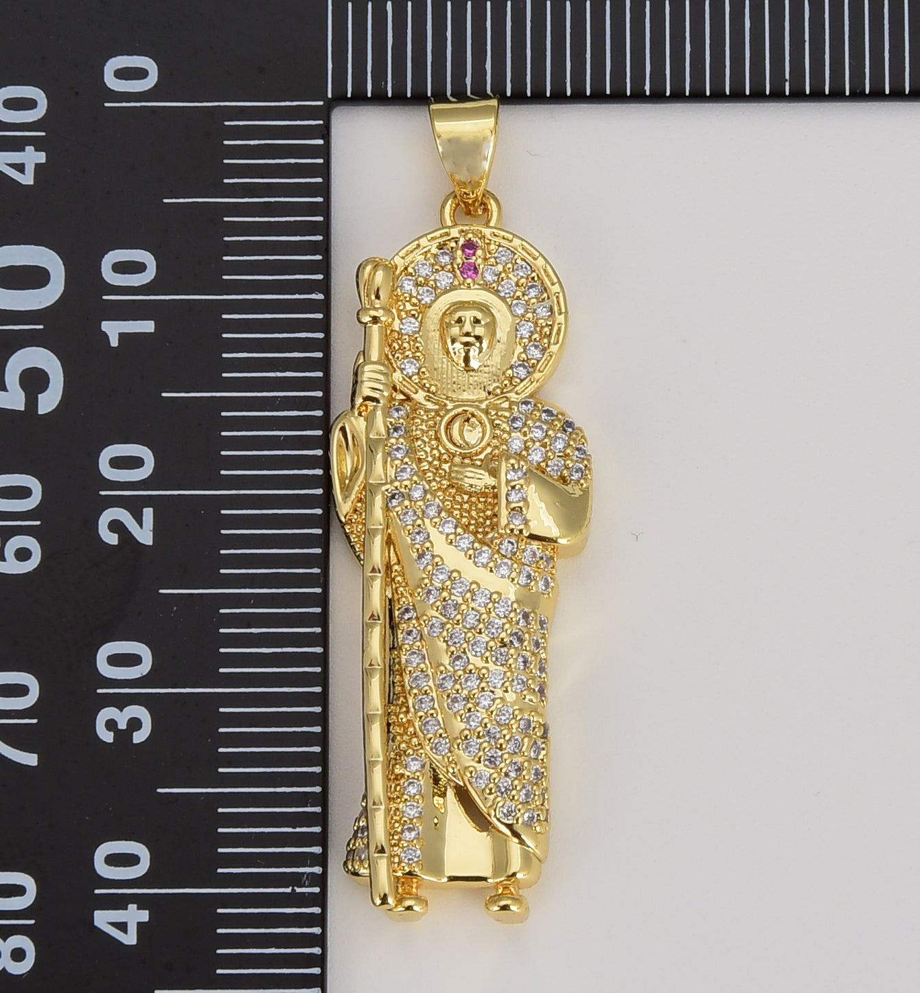 Gold St Jude Pendant San Judas Tadeo Medalla Charm medallion Patron Saint of Hopeless Cause Rosary Necklace Jewelry Supply, 41x13mm, CP1617